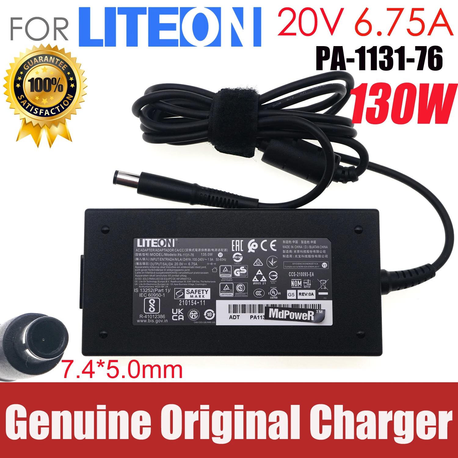 Original AC Adapter LITEON 20V 6.75A 135W PA-1131-76 Charger 7.4x5.0mm Laptop Power Supply Genuine PA-1131-72