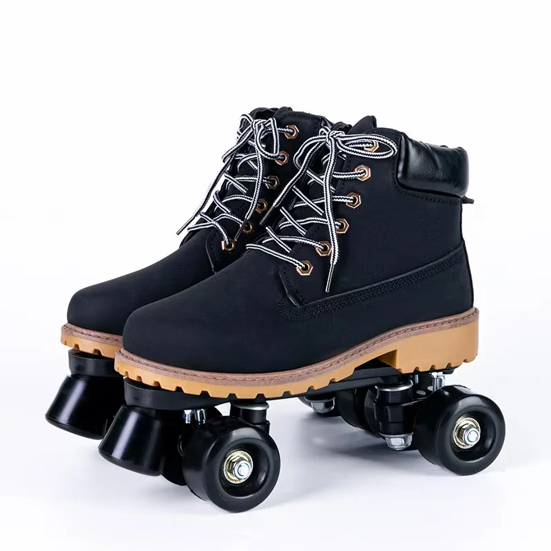 

PU Leather Roller Skates for Men and Women, Skating Shoes, 4 Wheels, Sliding Inline, Quad Skates, Training Sneakers