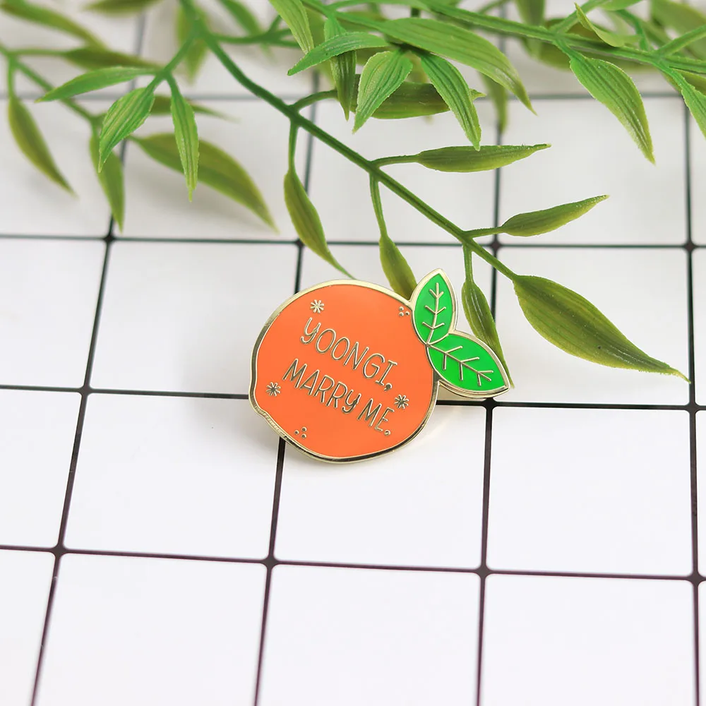 Korean Boy Band Singer Badge Yoongi Marry Me Music Song Brooch Orange Pin Fan Collection Gift Clothes Bag Accessories view 2