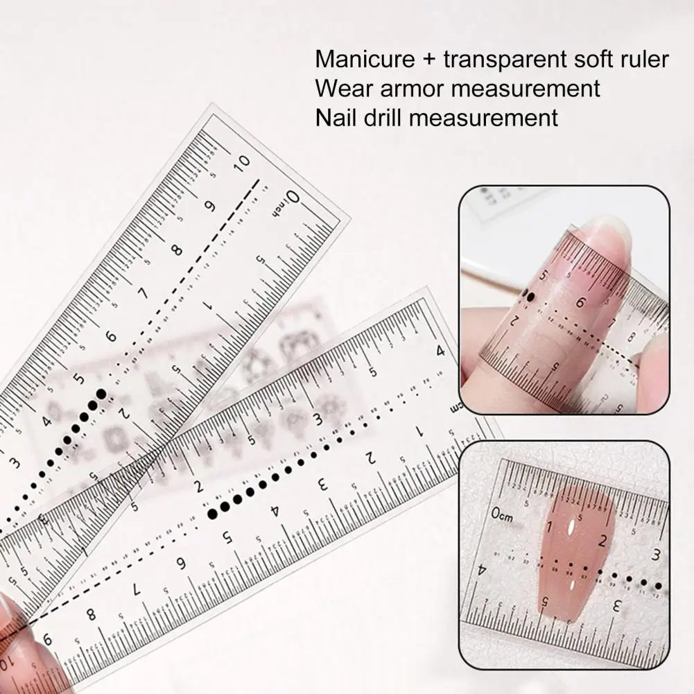 10Pcs Anti-break Nail Measuring Ruler Impressão clara Fácil de ler Nail Ruler Nail Drill Rhinestone Jóias Measuring Equipment