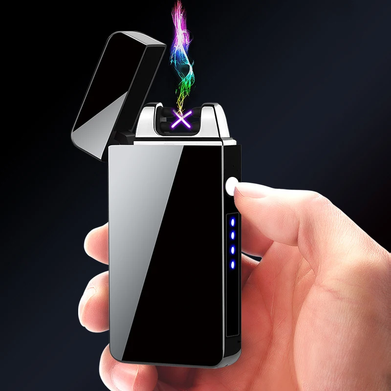 Dual Arc Windproof Flameless Lighter with LED power display USB Touch Metal Plasma Lighter Portable Men\'s gift