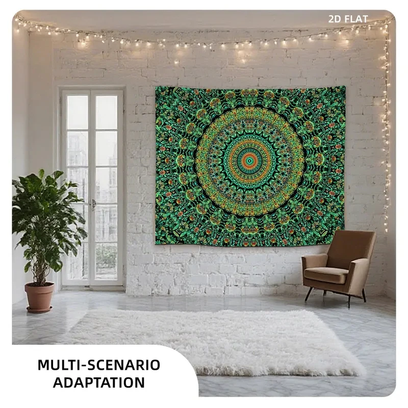 VIKAMA Ethnic Mandala Tapestry, Green Floral Boho Wall Art Cloth for Bedroom, Living Room, Dorm & Indie Hippie Room Decor