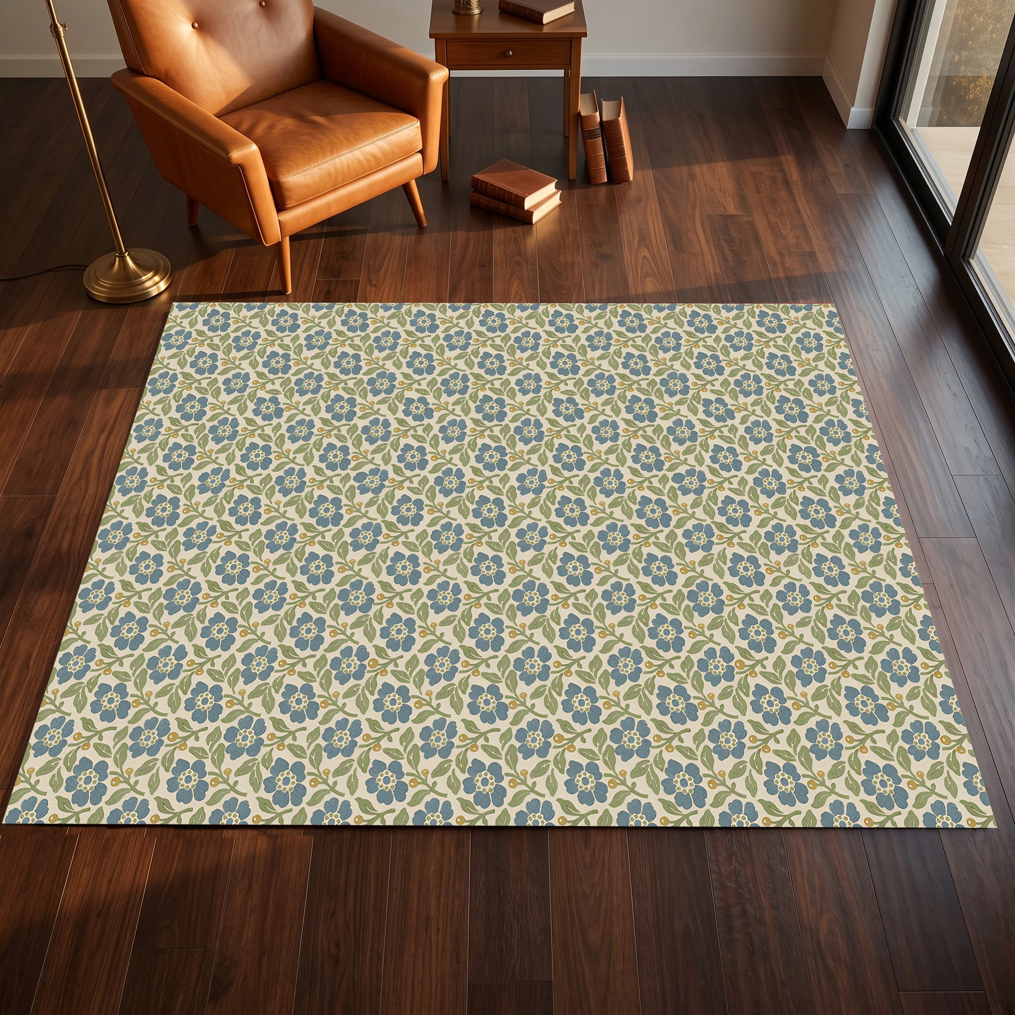 2D Carpet with All-Over Retro Small Floral Pattern in Retro Pastoral Style for Living Room and Bedroom
