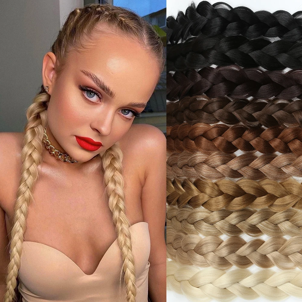 Synthetic Braided Long Ponytail Extensions With Elastic Band 24 34 Inch Blonde Braids Pony Tail Hair Accessories For Party Daily