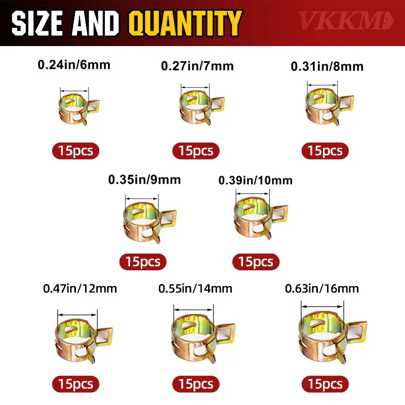 VKKM 90PCS Alloy Steel Spring Hose Clamps Assortment Kit- High-Performance Fastening for Automotive and Marine Applications​