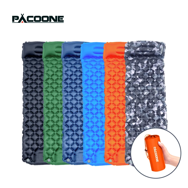 PACOONE Ultralight Outdoor Camping Sleeping Pad  Air Mat Inflatable Mattress with Pillows  Built-in Inflator Pump Travel Hiking