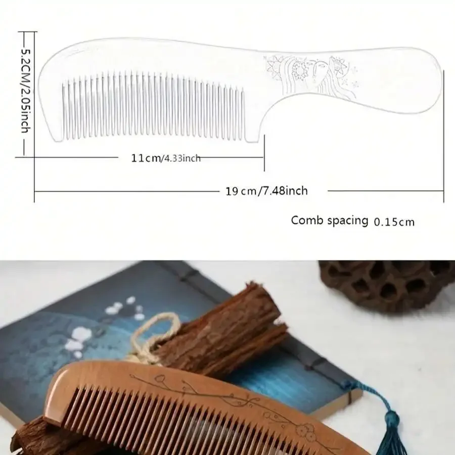 

Natural Solid Wood Sandalwood Comb With Carved Peony Design Fine Tooth Hair Comb For Adults