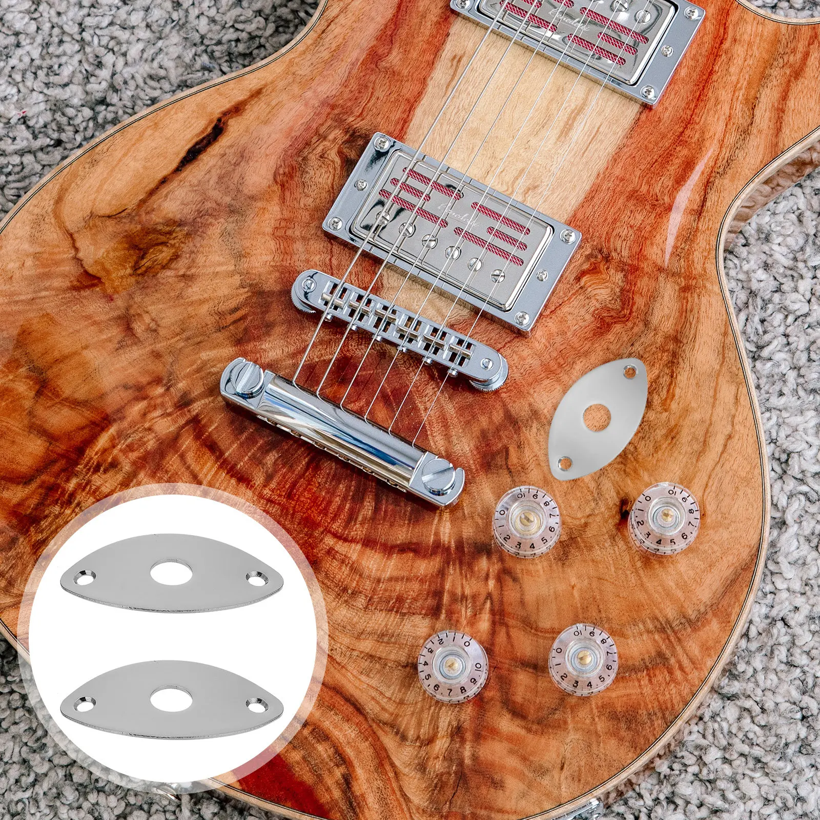 

2Pcs Guitar Output Jack Cover Metal Electric Guitar Interface Baffle Cat-Eye Shape Long-Lasting Jackplate for Instrument Repair