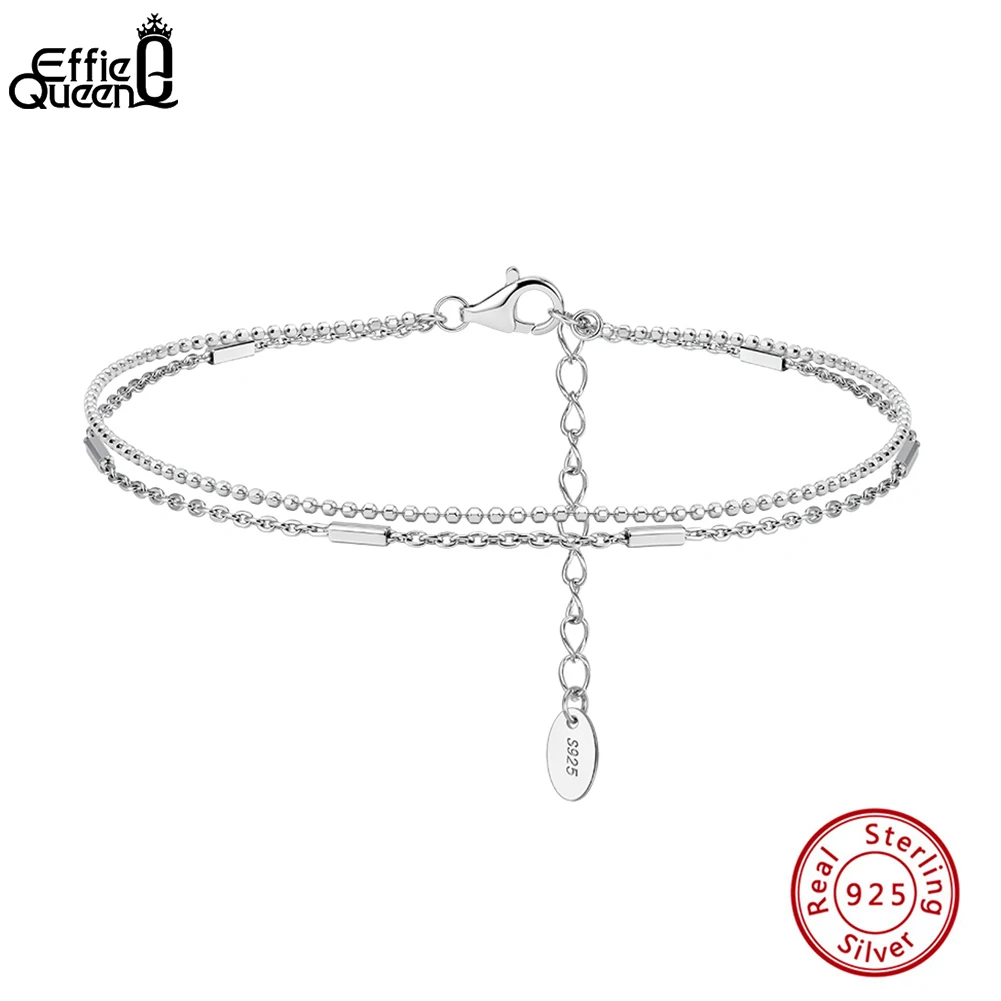 

EFFIE QUEEN 925 Sterling Silver Women Layered Chain Bracelet 1MM Ball Beads Link Stackable 2 Layers Bracelet Gift Jewelry SB219