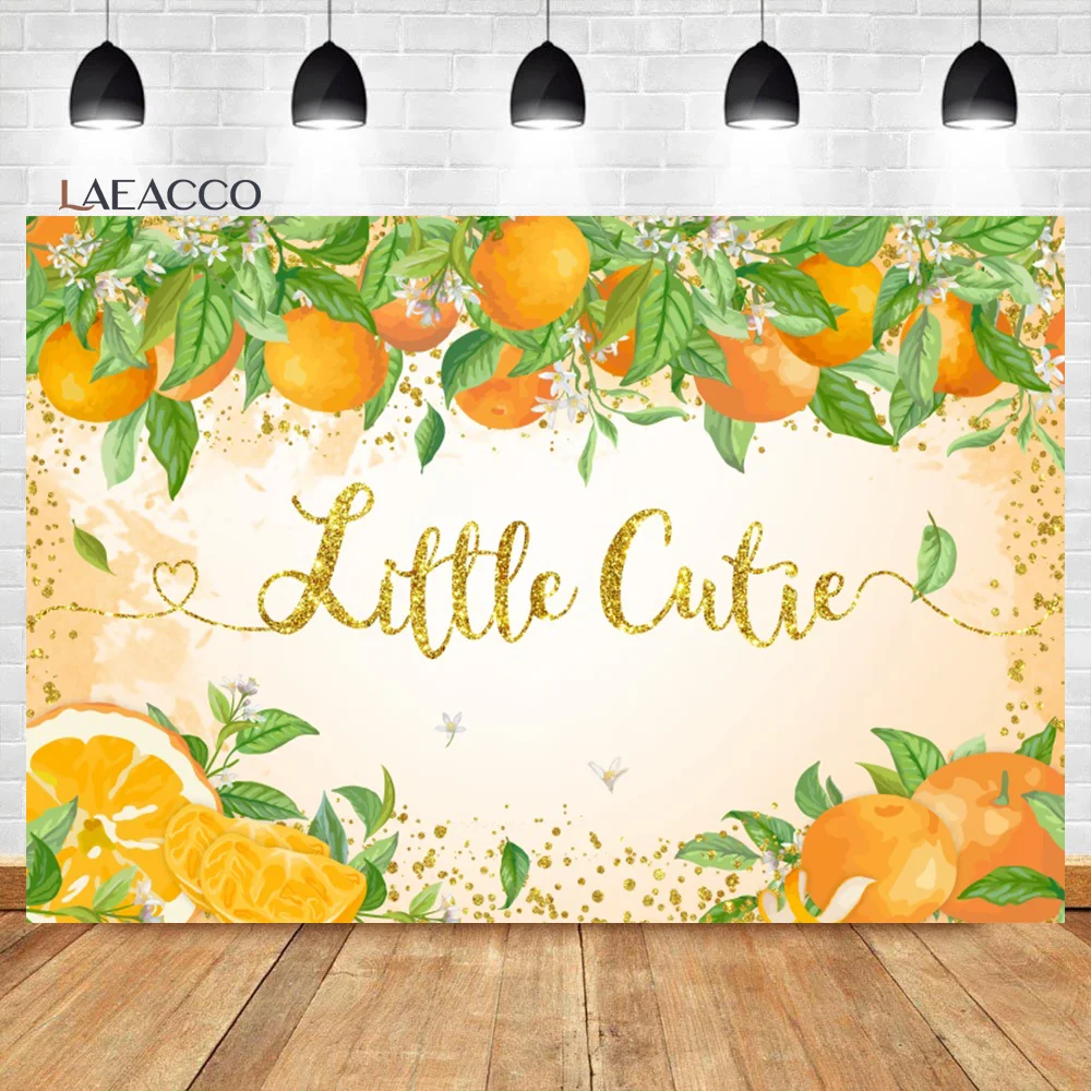 

Laeacco Orange Baby Shower Backdrop A Little Cutie is on The Way Citru Party Kid Birthday Portrait Custom Photography Background
