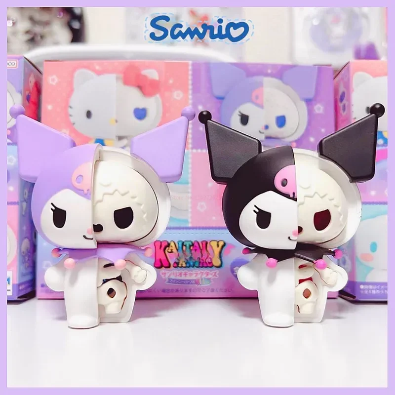 Original  Sanrio Half Skull Box Egg Cinnamoroll Melody Kuromi Hell Kitty Action Figures Assembled Model Toy Statue Doll