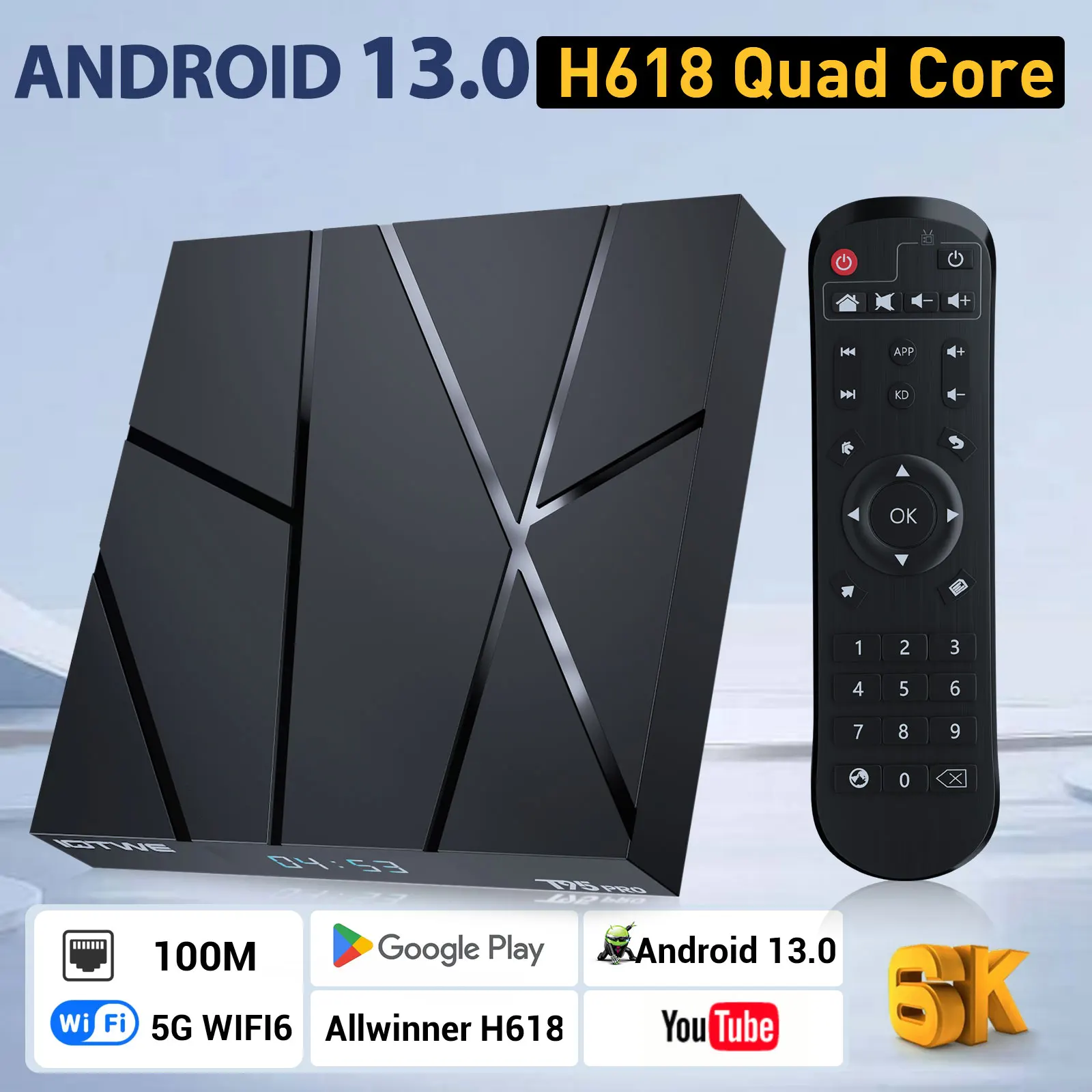 Android 13.0 T95 PRO TV BOX Bluetooth 5.0 16GB 2GB 6K HD WIFI6 Netzwerk Media Player Quad Core