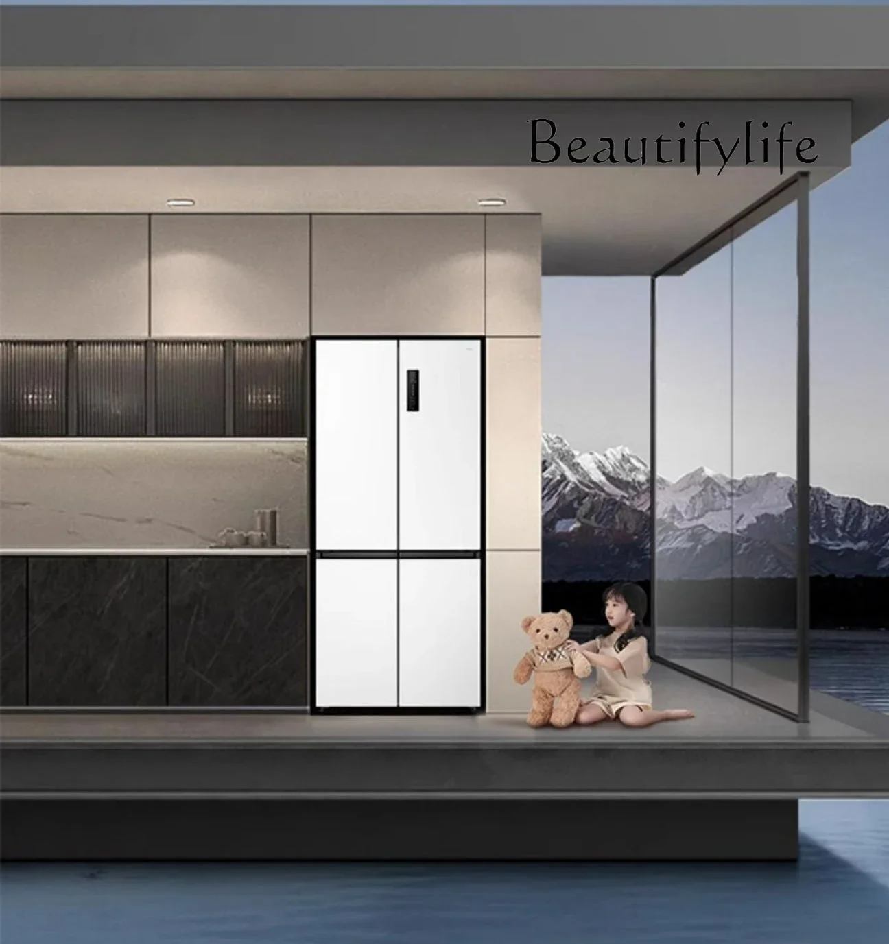 Cross door ultra-thin recessed white first-class household air-cooled frost-free refrigerator