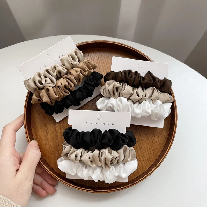 Scrunchies de satén para el cabello para niñas, bandas elásticas para el cabello de Color sólido Vintage, cuerda para el cabello de cola de caballo,