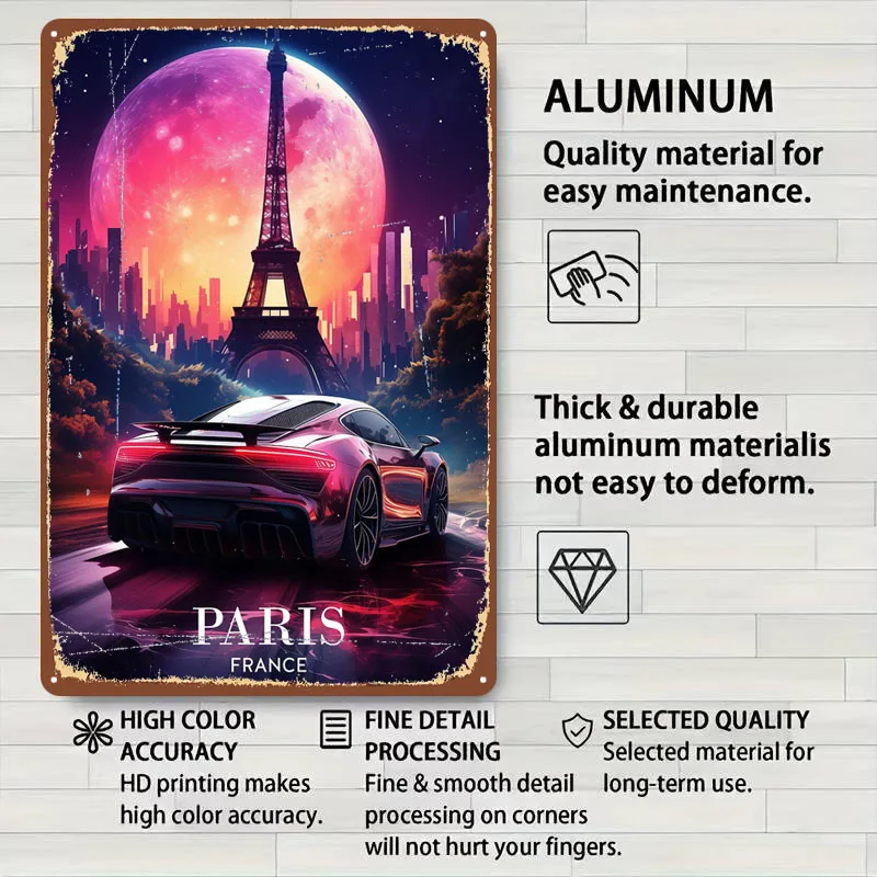 الرجعية النيون سيارة في باريس صفيح علامات النيون سيارة ملصق الملصقات على جدار الفن جدارية علامة معدنية مخصصة للجدار الفن الديكور