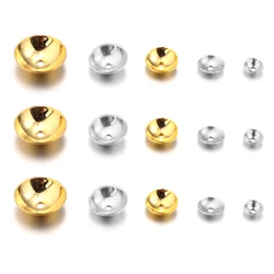 50-200pcs/lot Stainless Steel Pearl Base Tray Round Bead Caps Loose Spacer Beads For Jewelry Making DIY Bracelet Accessories
