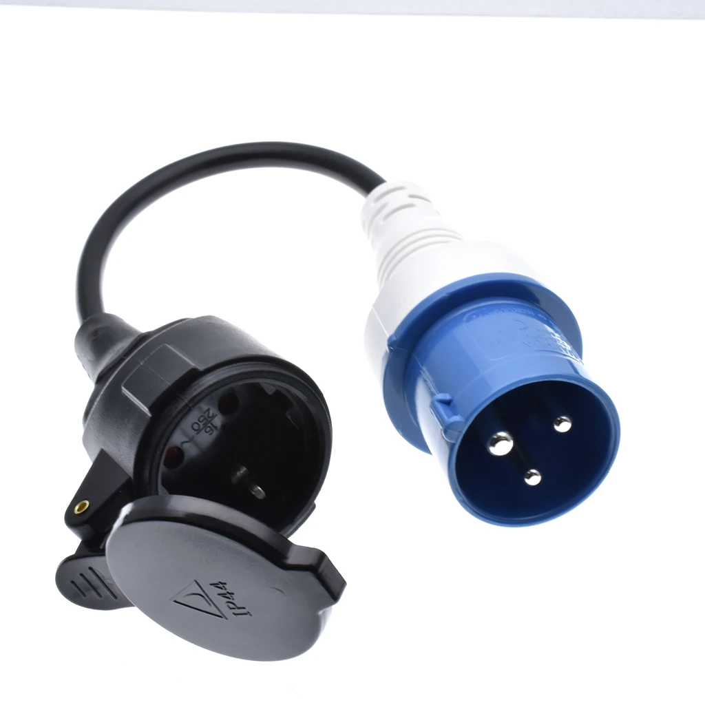 Cable adaptador RV IP44, 2P + E 316P6 a Schuko CEE7/3, toma de corriente, cable de alimentación, conversión de enchufe 60309-2 16A 6H a enchufe