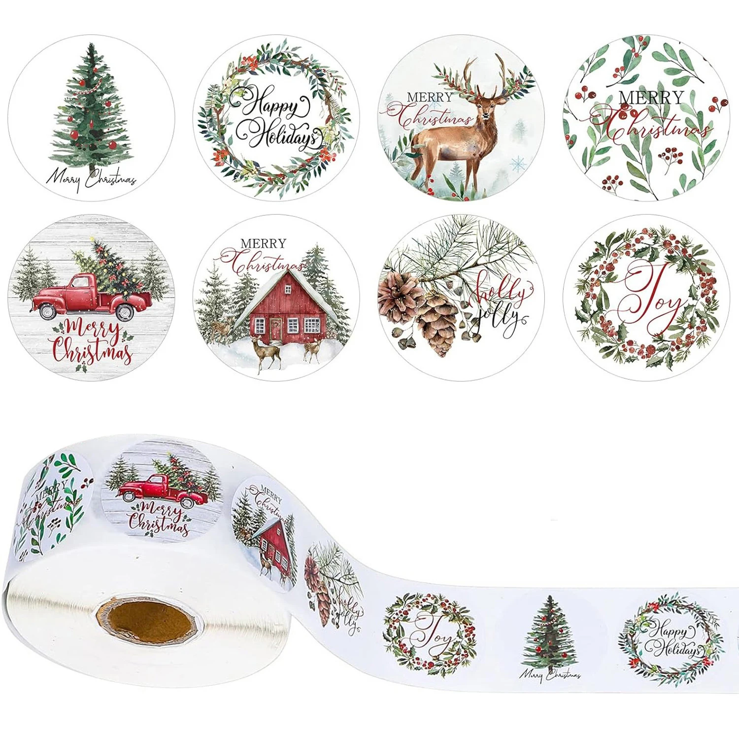 100-500pcs Merry Christmas Stickers 1 inch Self-adhesive Holiday Stickers For Christmas Decors Wedding Party Cards Label