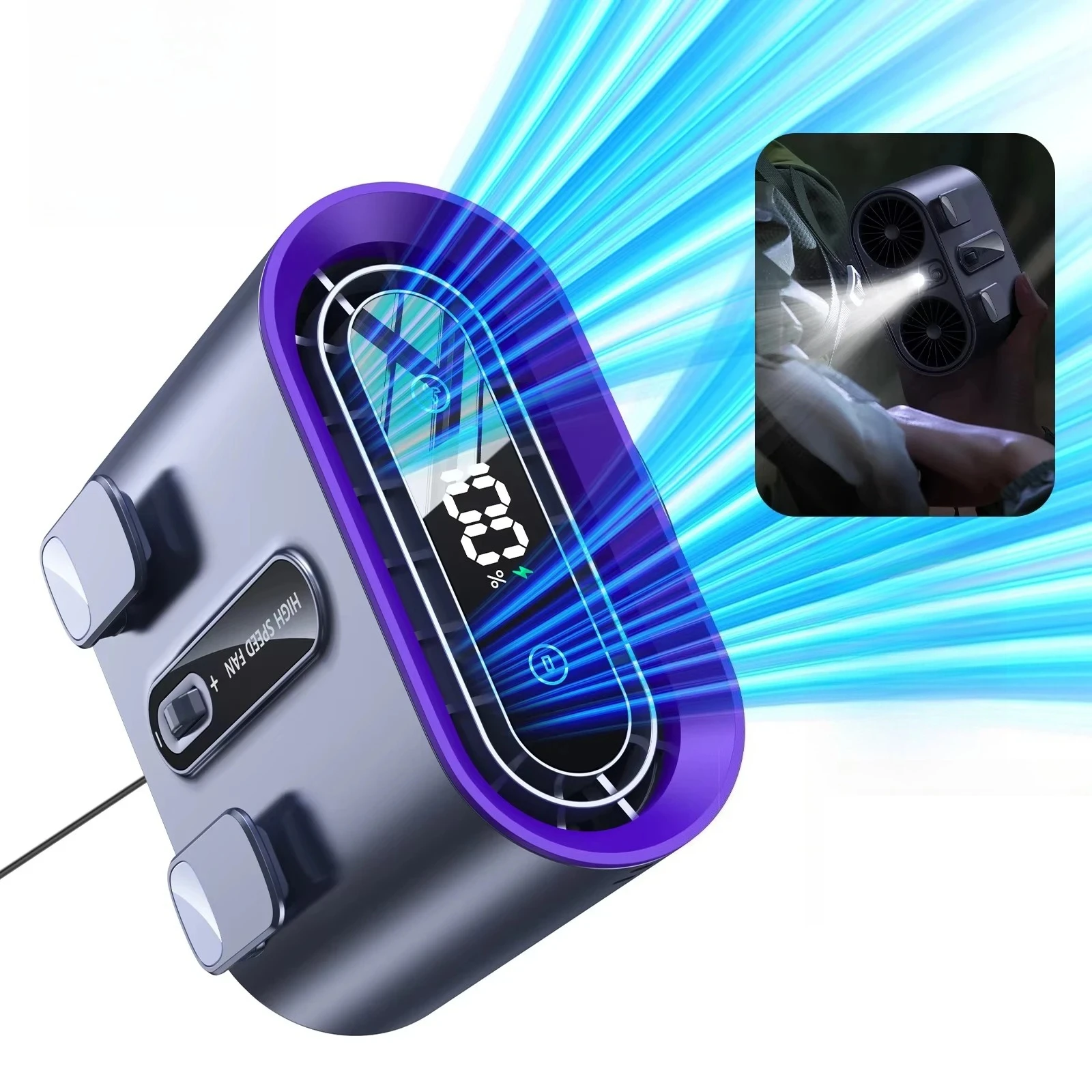 

Eary Portable Waist-hanging Fan Clip 6000mAh Rechaegeable 100 Speeds Wind Air Cooling Fan With Light Lanyard Fan for Outdoor