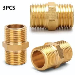 Brass Pipe Hex Nipple Fitting Air Line Hose Compressor Connector 1/4inch Male To Male Thread Brass Pipe Quick Adapter
