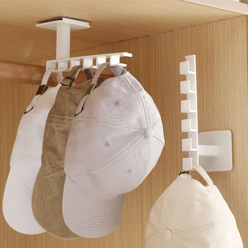 Houseeker 6 Hooks Hat Holder L Shaped Baseball Cap Storage Rack Wall Mount Hat Belt Organizer Hooks Ganchos para colgar Carbine