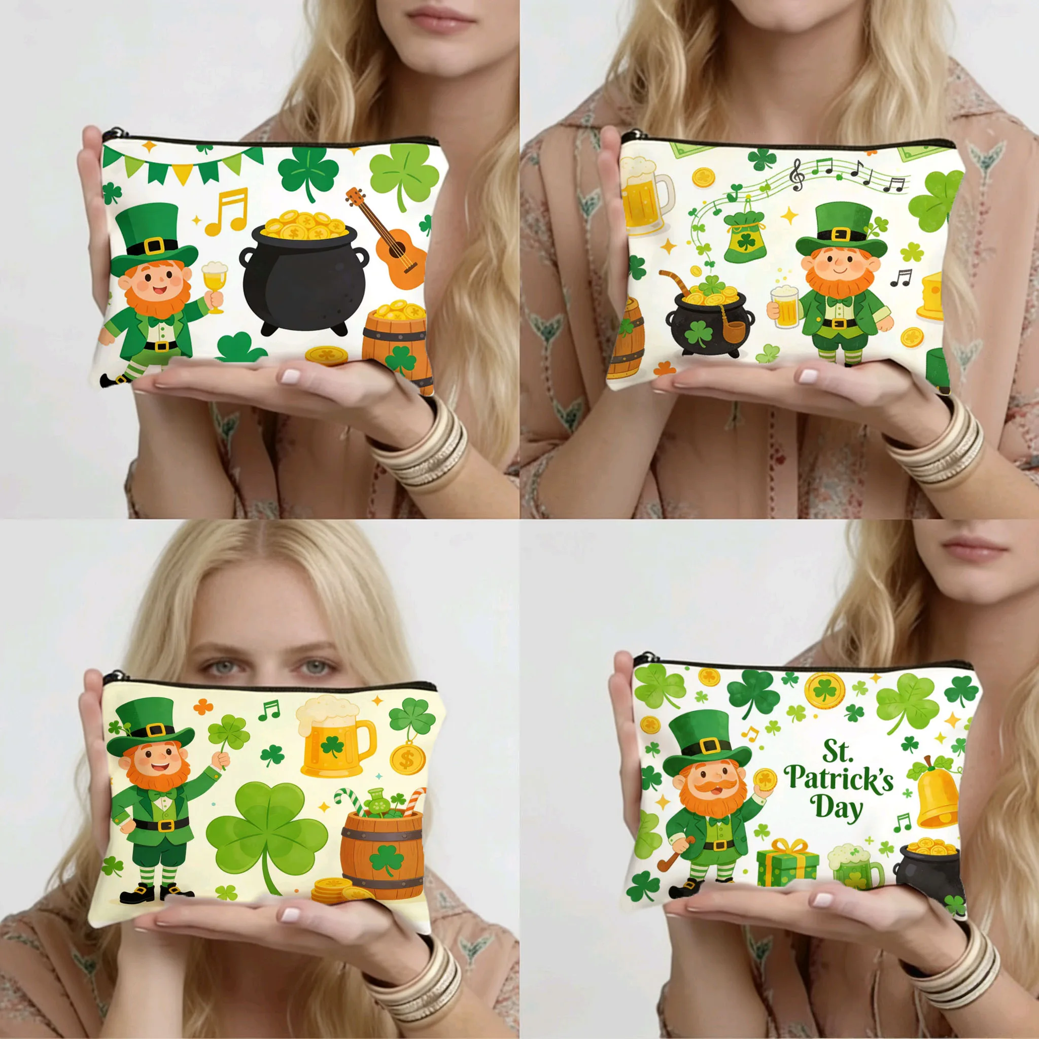 قطعة واحدة من حقيبة تخزين تحت عنوان البرسيم الأيرلندي، حقيبة حمل قماشية عصرية، محفظة للعملات المعدنية، مقلمة، حقيبة تخزين متعددة الوظائف #2