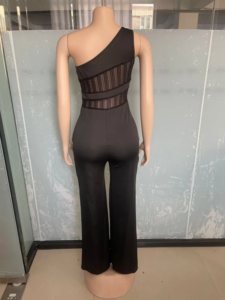 JRRY Sexy Women Jumpsuits One Shoulder Hollow Out Full Length Bodysuit