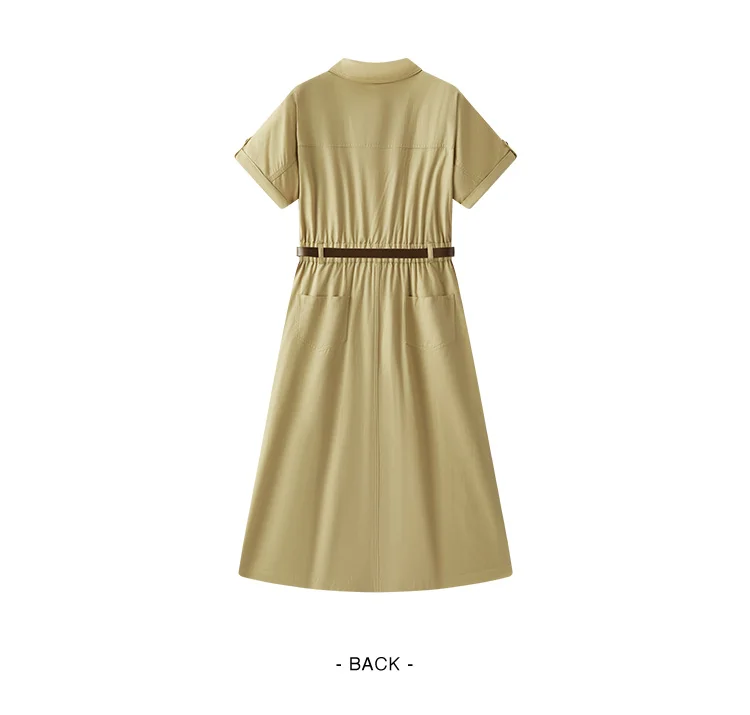 Semir Damen Hemdkleid mit Kragen aus Baumwolle, Schlitz, Midi-Länge, Gürtel, schmal geschnitten, Vintage Urban Workwear 2026 Sommer Mode Büro-Oberteil – Detail 8