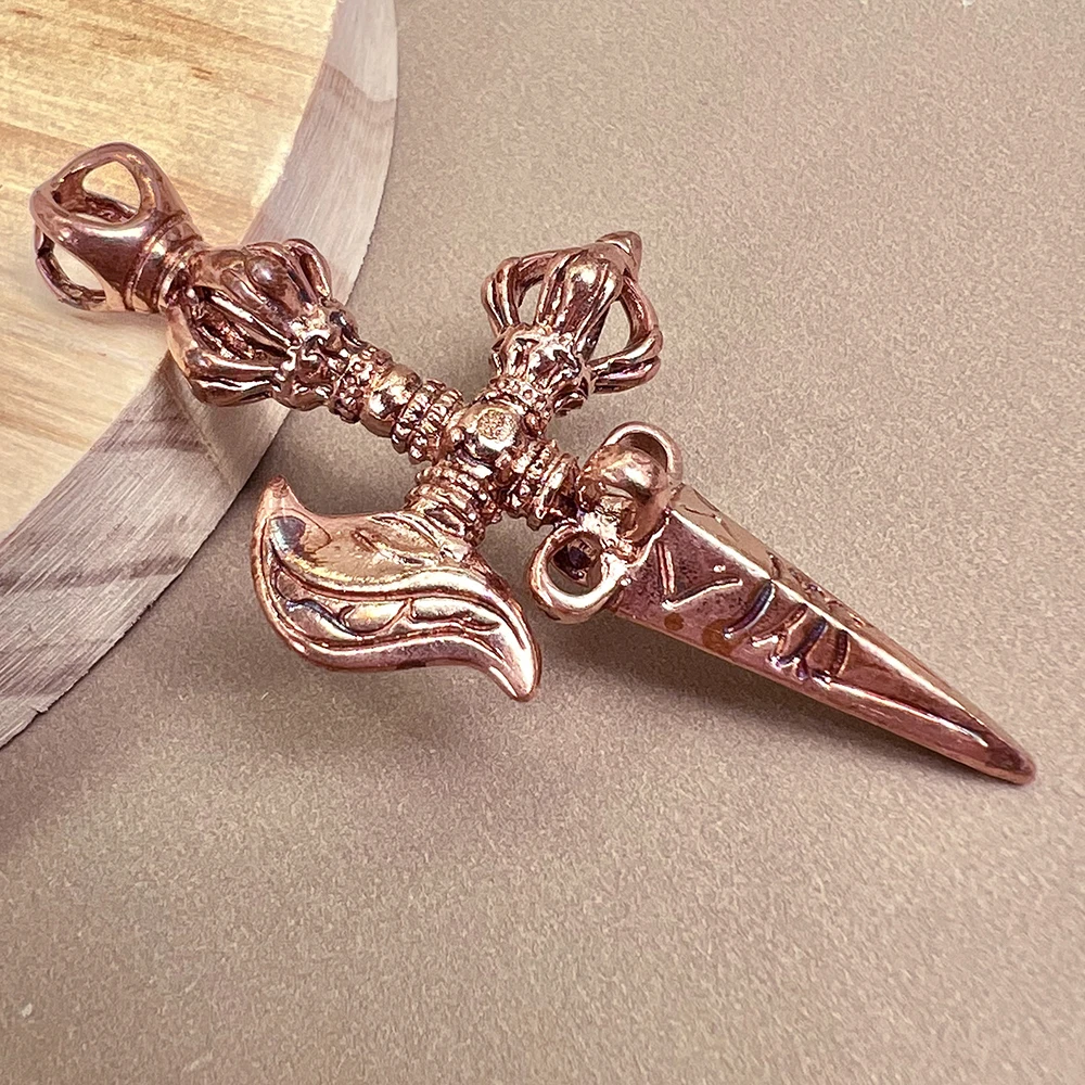 Xizang Tantrism magic tool Red copper diamond bell subduing pestle Antique handicraft key/bag/necklace safe Fengshui pendant