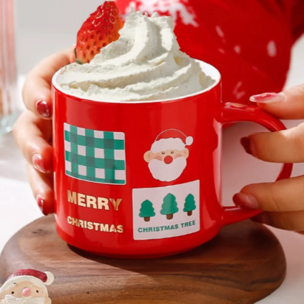 1PCS Christmas Santa Claus Mugs Design Novel Coffee Cups with Cover Scoop Gift High Temperature Resistant Thick Ceramic Teacup