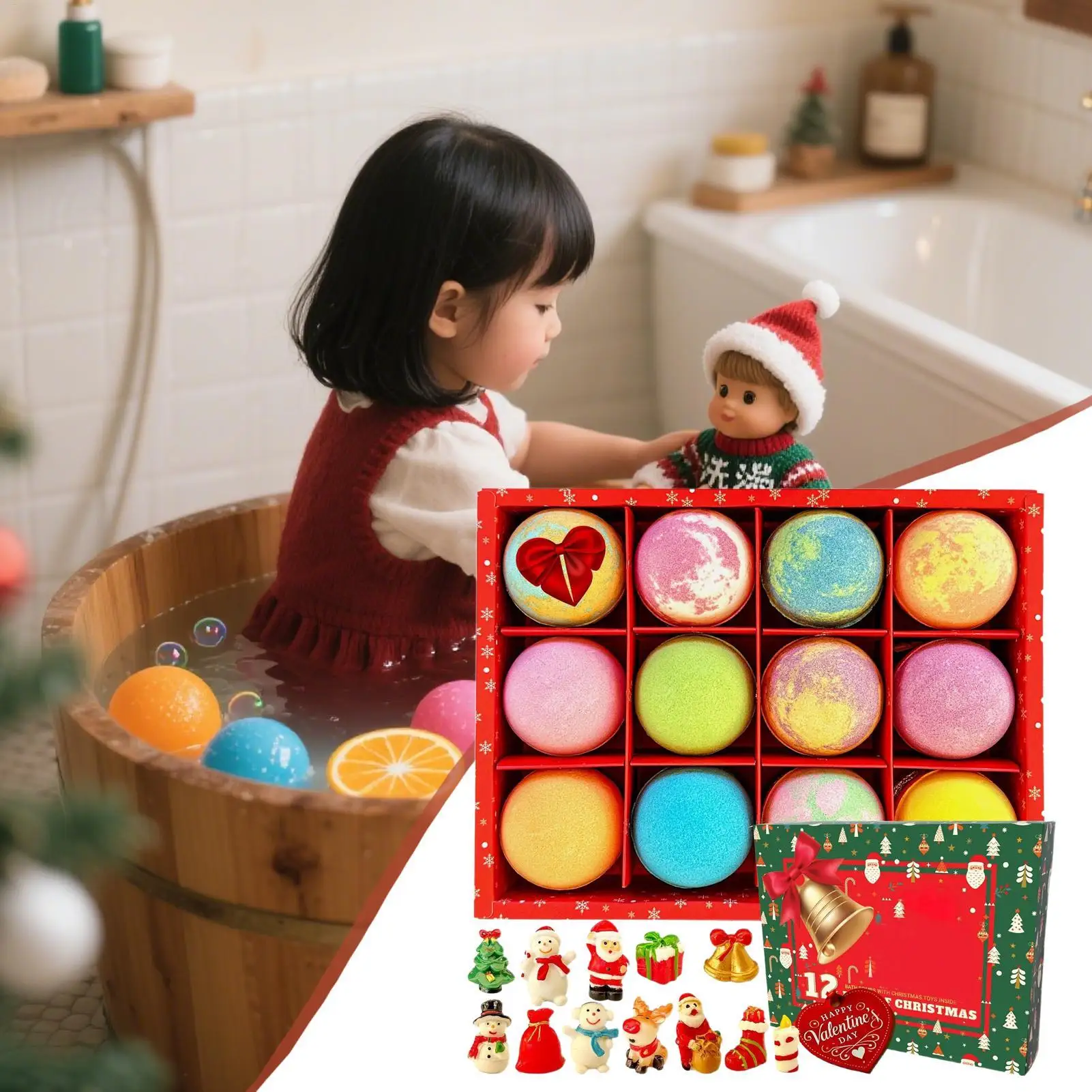 12pcs Christmas Bath Ball Aromatherapy Relax Stress Exfoliating Moisturize Shower Cleaner Handmade Bath Salt Ball Christmas gift