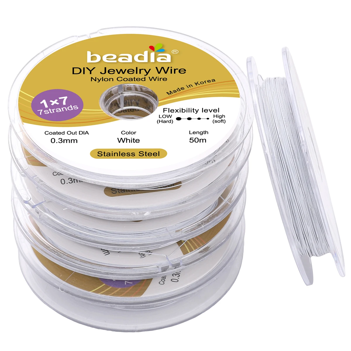 30–50 m/Rolle, 0,3/0,38/0,5/0,6 mm, Rhodium-Goldfarbener Stahldraht, Nylon-beschichteter Perlendraht für Schmuckherstellung, DIY-Armbandzubehör