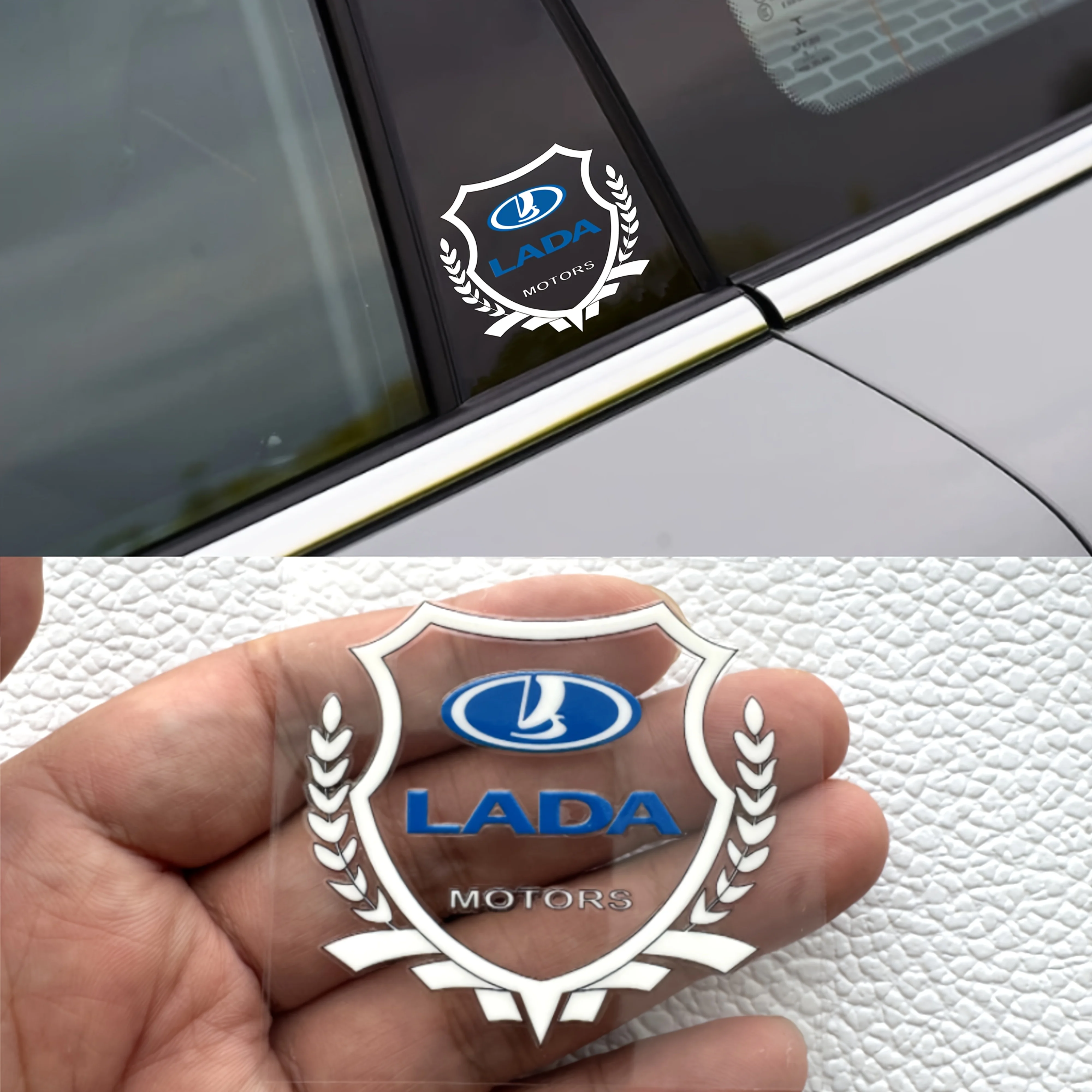 

1 шт. наклейка на щиток LADA Motors (синий логотип и дизайн венка из лаврового дерева) водонепроницаемые клейкие наклейки для декора автомобиля