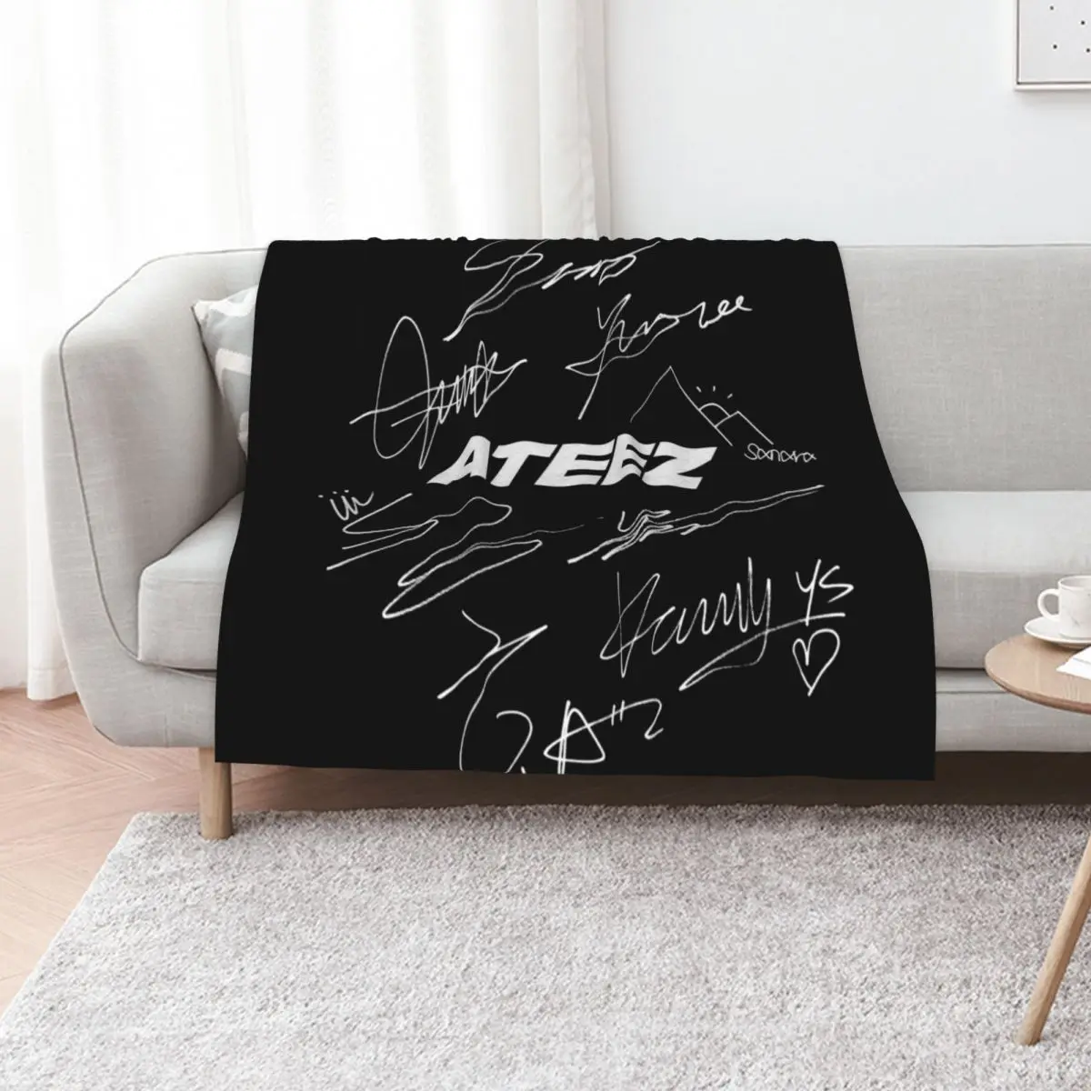 

ATEEZ - Logo + autographs (black) Throw Blanket Flannel Personalized Gift Picnic Decorative Beds Blankets