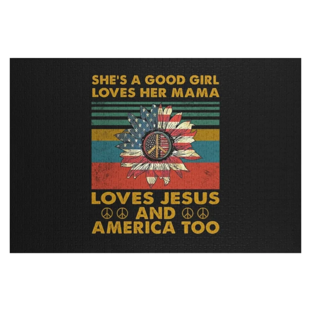 

Vintage Hippie She is a Good Sunflower Girld Lovers Her Mama Loves Jesus and America Too Jigsaw Puzzle Wooden Animal Puzzle