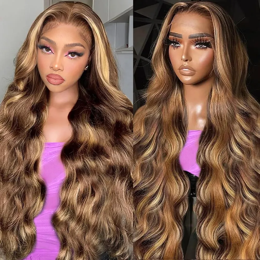 P4/27 Colored Highlight 13x6 Hd Lace Frontal Wig Body Wave 13x4 Lace Front Wigs For Women 220 Density 46 Inch Blonde Ombre Wig