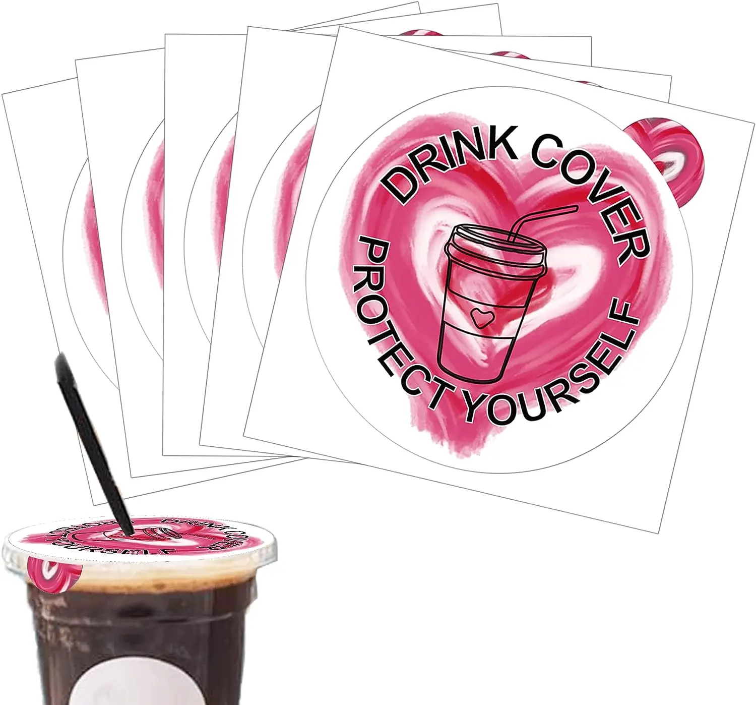 

Drink Cover Protector Stickers Pink Disposable Drink Lid Stickers 4 inch 50Pcs