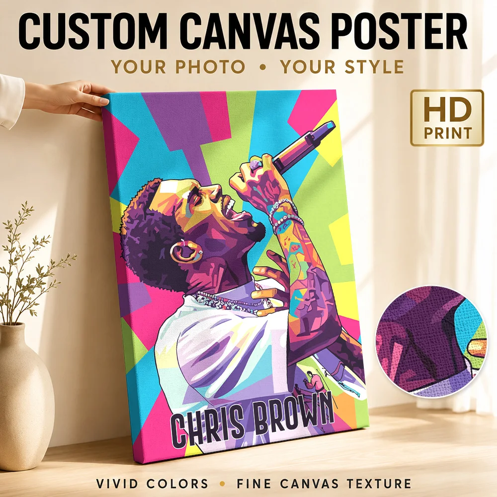 Chris Brown Canvas Print Poster Customized Photo Retro Music Wall Paintings Decoration for Bedroom Ready to Hang Gift for Fans