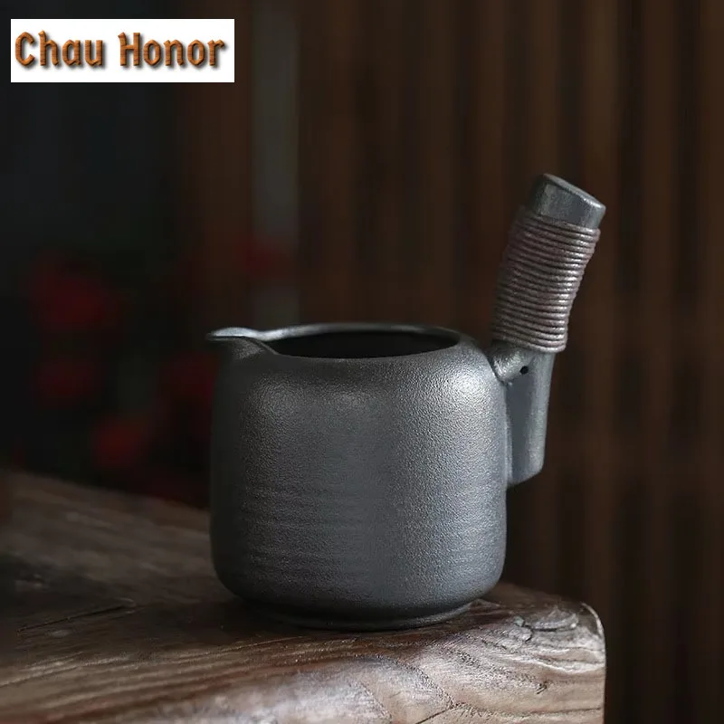 

300ml Japanese Style Black Pottery Side Handle Fair Cup Coarse Pottery Tea Dispenser Ceramic Chinese Kung Fu Tea Set Accessories