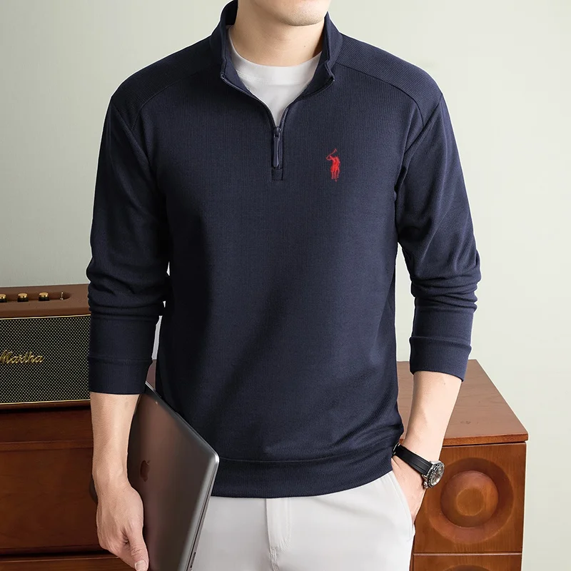 2026 Fashion Designer Original Brand Equestrian Embroidery Comfortable Half Zipper Tshirt Autumn New Velvet Warm Knitted Sweater