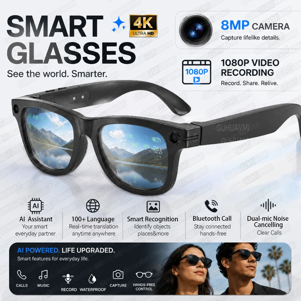2026AI VlogSmart Glasses for Men and Women 8MP HD Anti-shake Camera Photo& Video Recording AI Assistant Translation Sunglasses