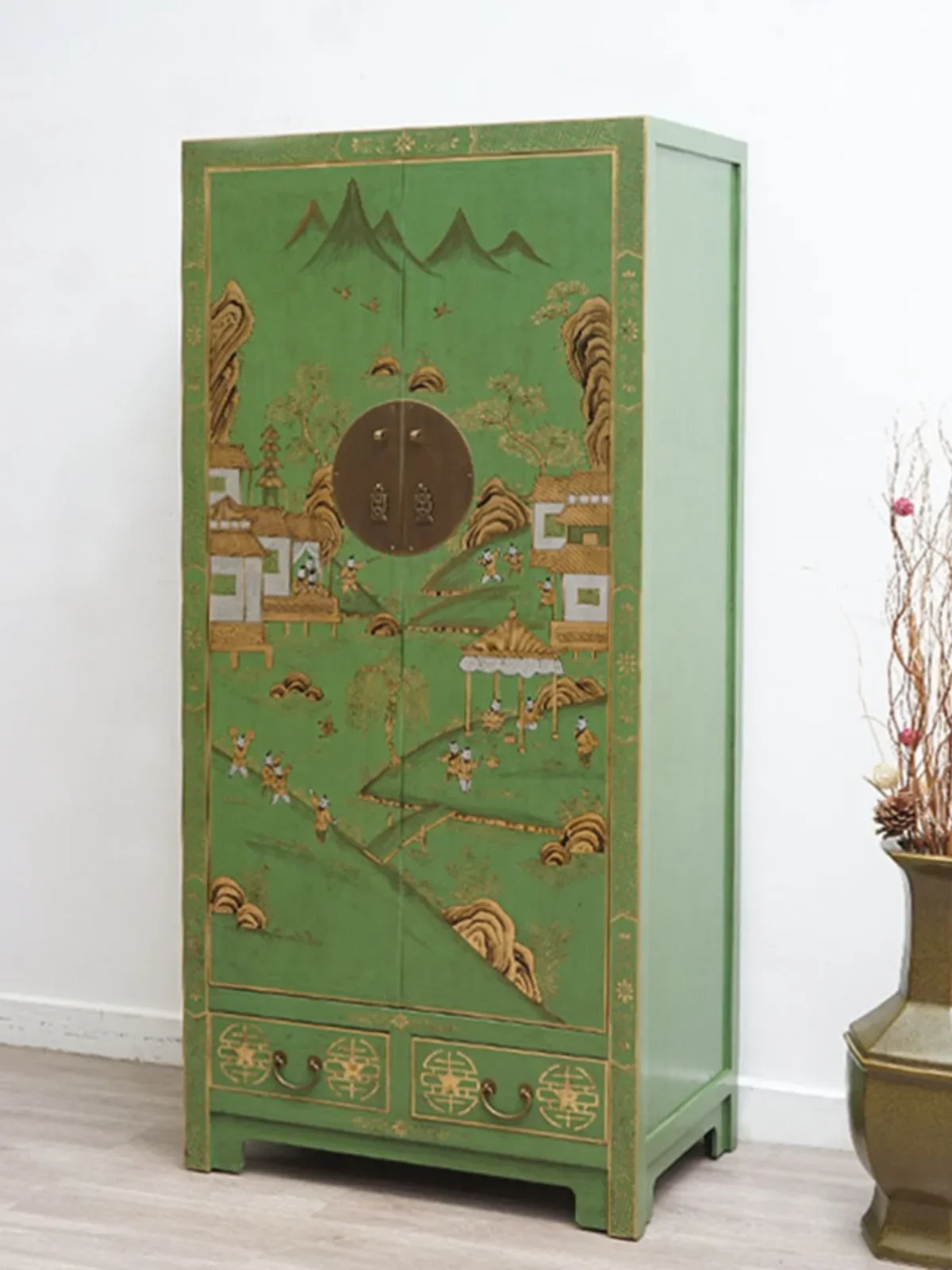 Painted solid wood Chinese overall wardrobe household bedroom storage cabinet Ming and Qing classical retro