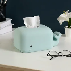 Smiling Whale Tissue Box Tail Phone Holder Soft Silicone Material Cute Cartoon Storage Box Home Office Decoration