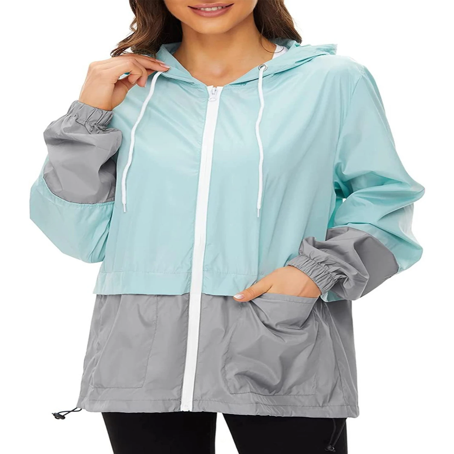 Women's Hooded Waterproof Raincoat - Lightweight Bomber Jacket