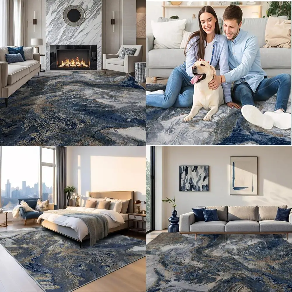 Contemporary Stain-Resistant Area Rug, 8x10 Abstract Design, Low Pile, Non-Slip for Living Room and Dining Area