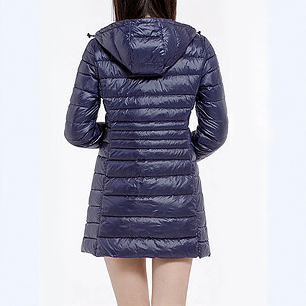 Women's Casual Long down Jacket Autumn Winter Solid Color Zipper Hooded Basic Daily Long Sleeve Outerwear