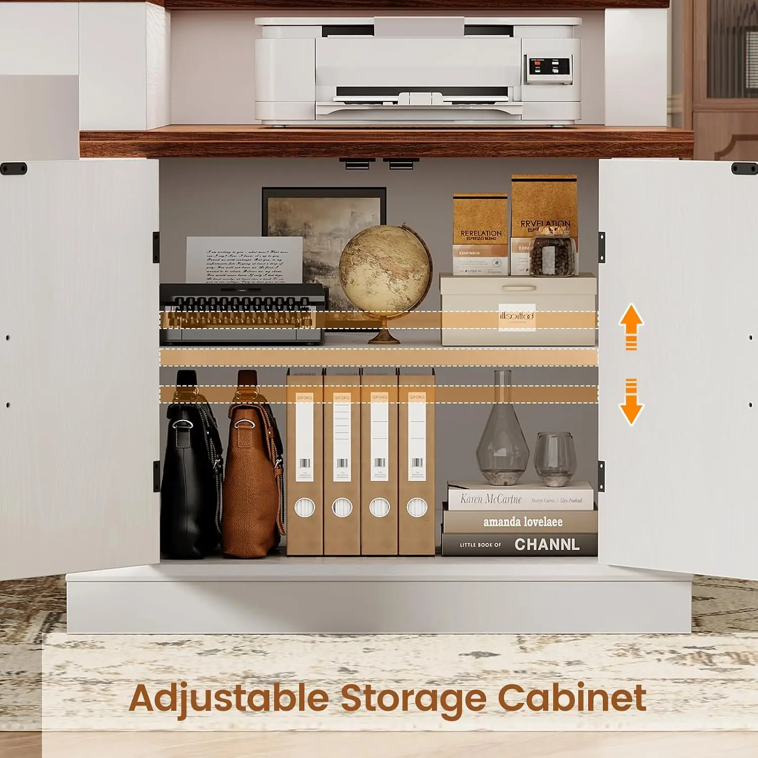 Executive Desk with File Drawers & Storage Cabinet, Power Outlet Computer Desk for Home Office, 70.9