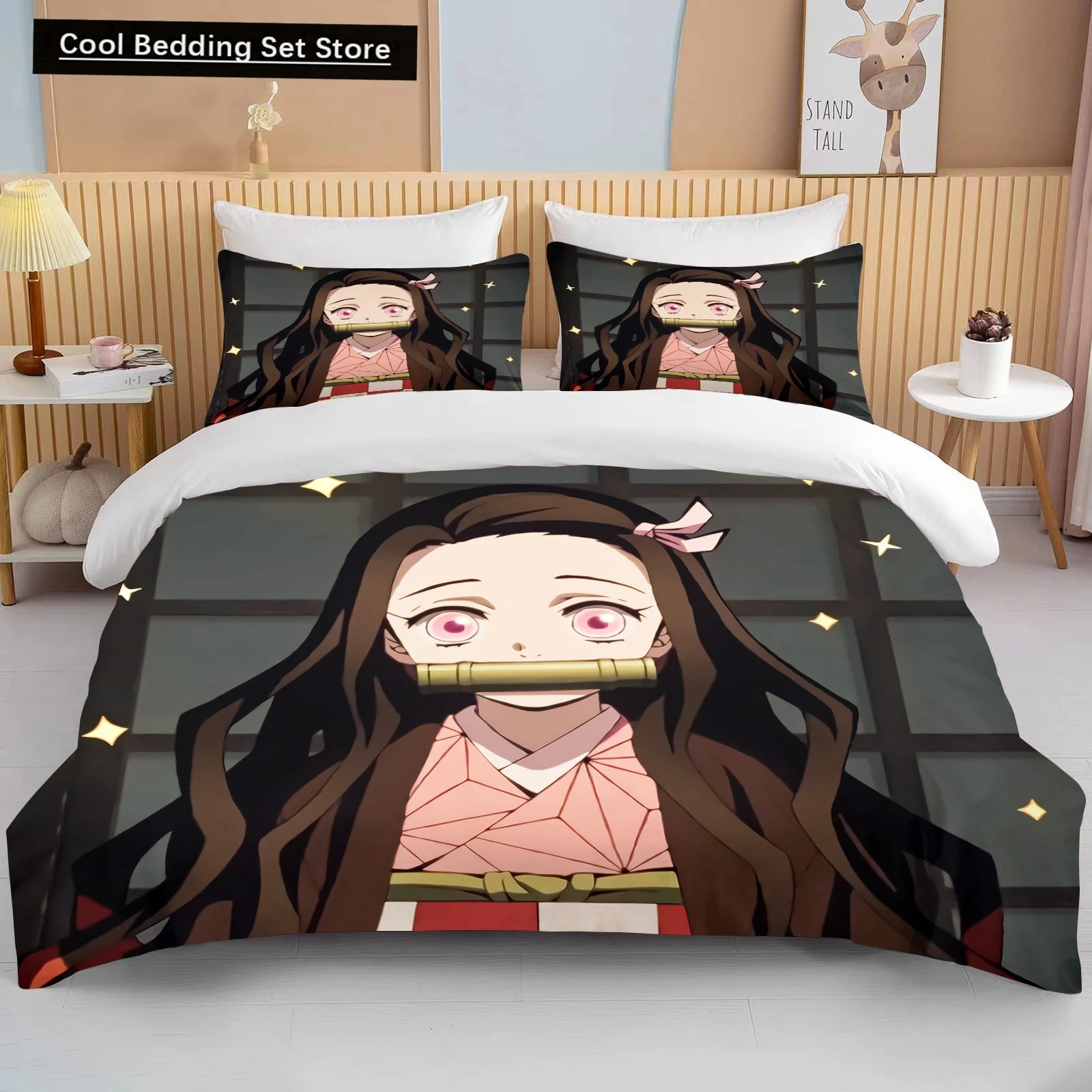 Nezuko Kamado Bedding Set Anime Demon Slayer Duvet Cover Comforter Bed Linen Single Twin Full Queen Size 3d Kids Girl Boys Gift