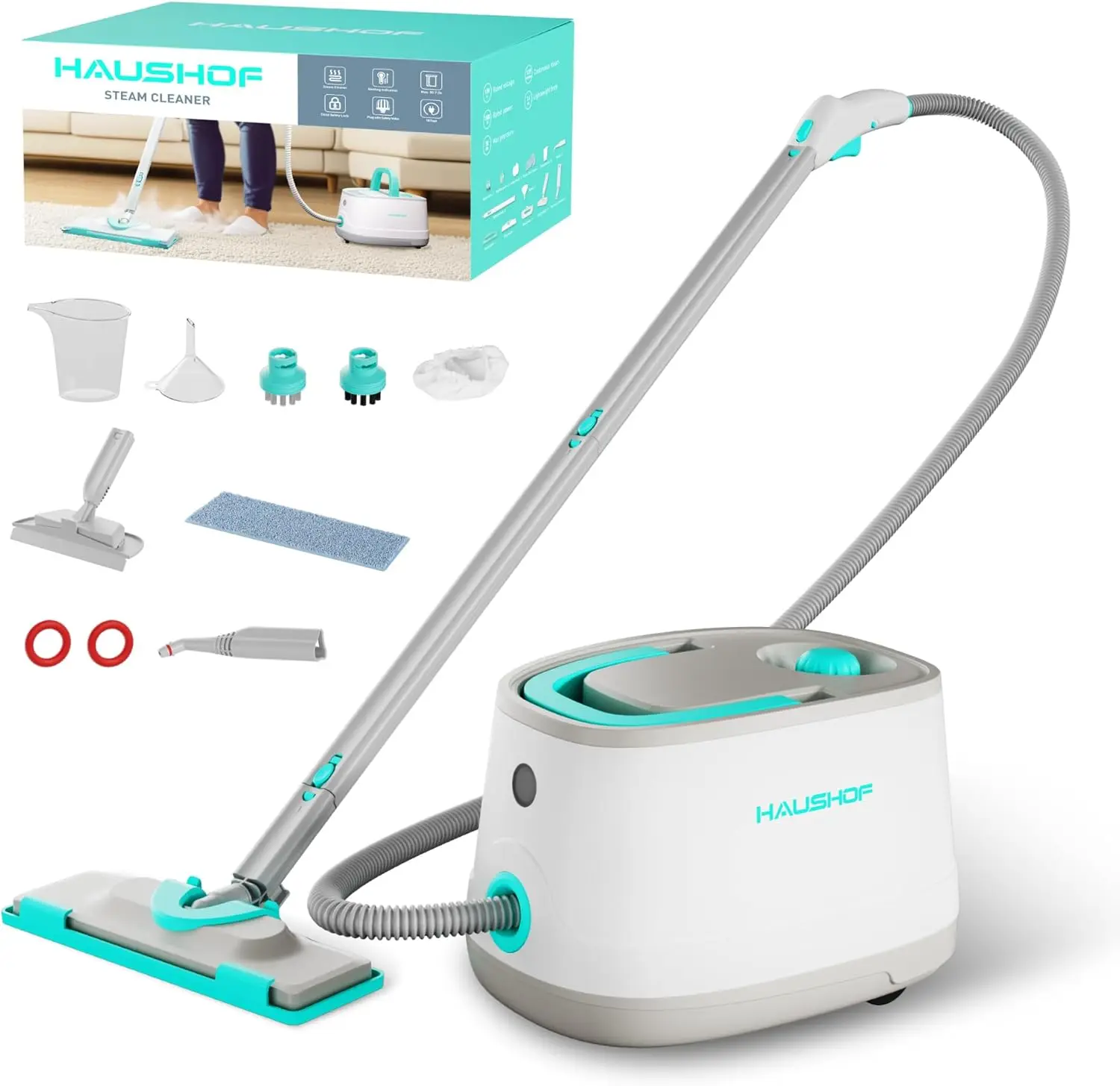 

Portable Steam Cleaner with 1.5L Tank, Wheels, and 16 Tools for Home and Car Cleaning