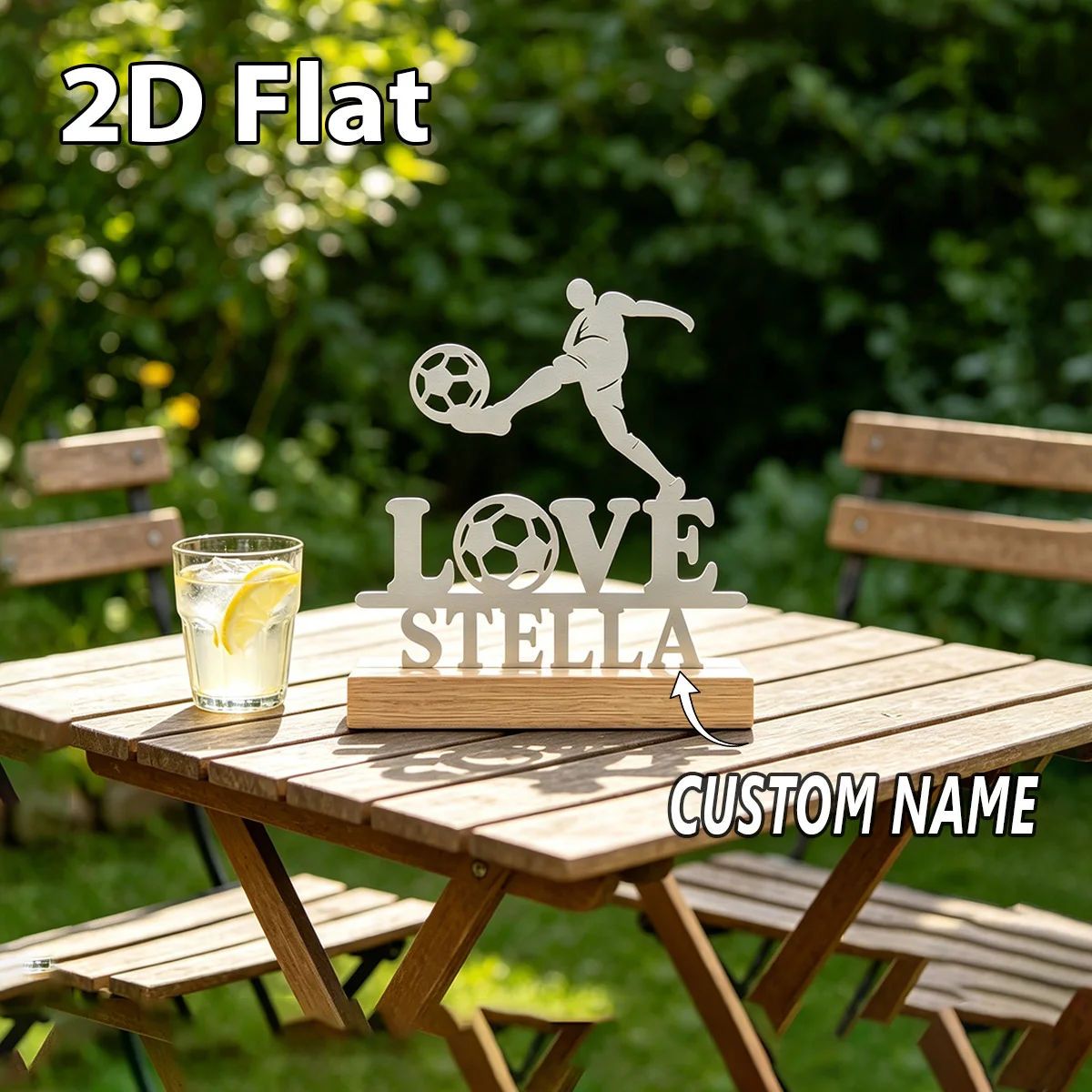 1Pc Custom Name love football Wooden Base Metal Ornament,Home Room Desktop Decor,Ideal Birthday Wedding Graduation Festive Gift view 4